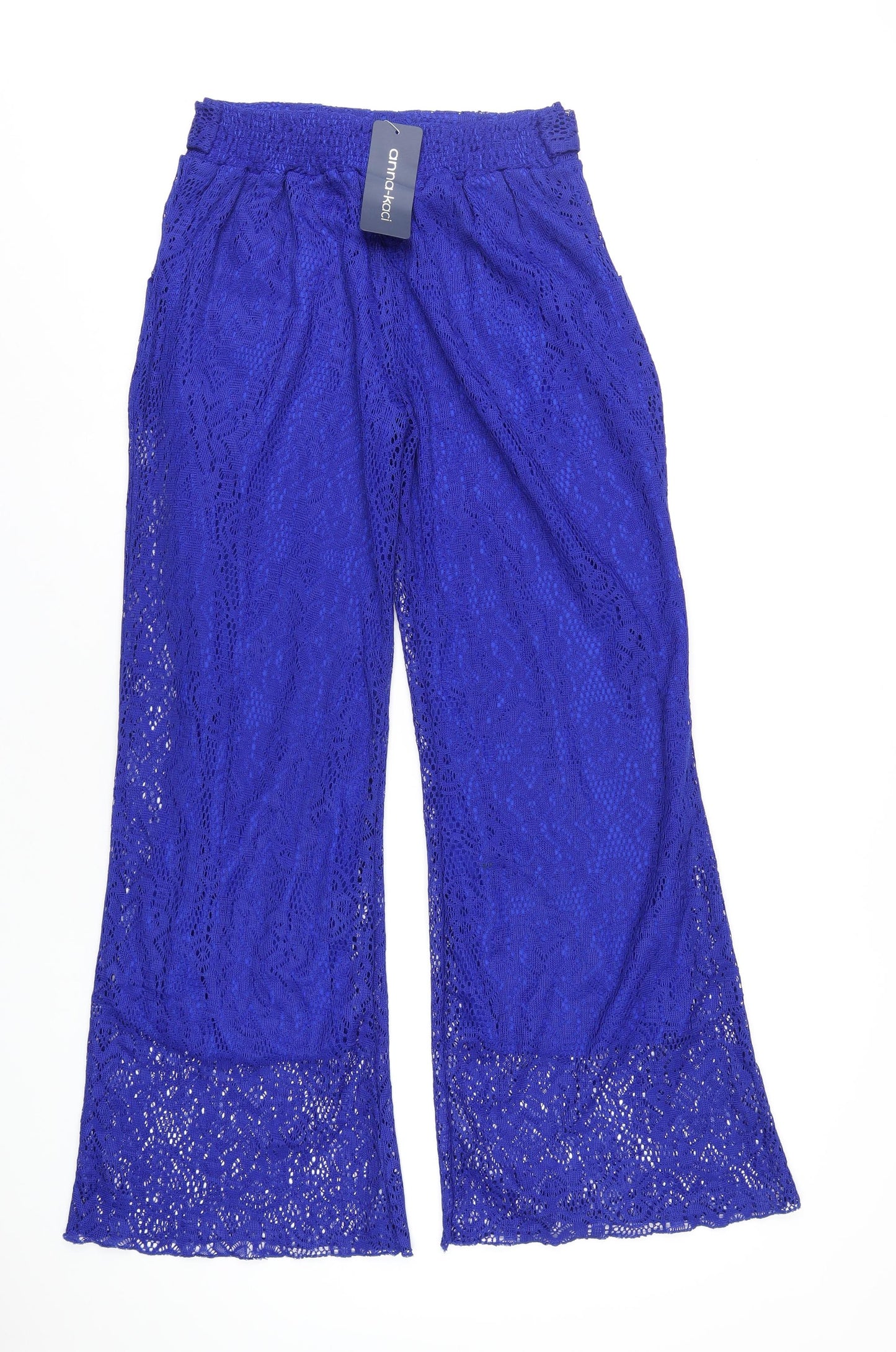anna-kaci Womens Blue Polyester Trousers Size M L32 in Regular