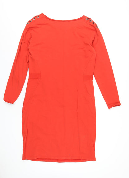 Sandwich Womens Orange Cotton A-Line Size L Boat Neck Pullover
