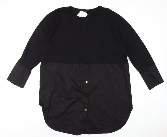 Studio Womens Black Cotton A-Line One Size Round Neck Pullover