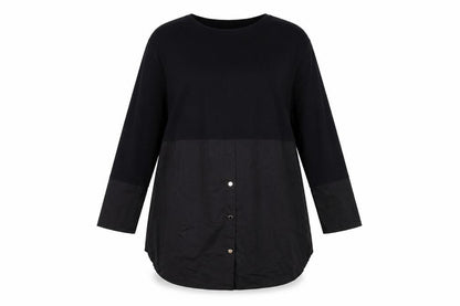 Studio Womens Black Cotton A-Line One Size Round Neck Pullover