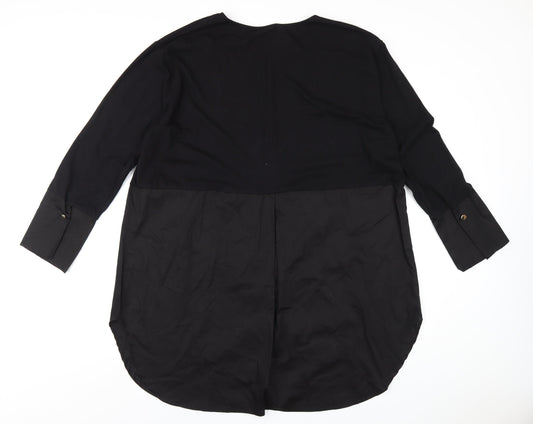 Studio Womens Black Cotton A-Line One Size Round Neck Pullover