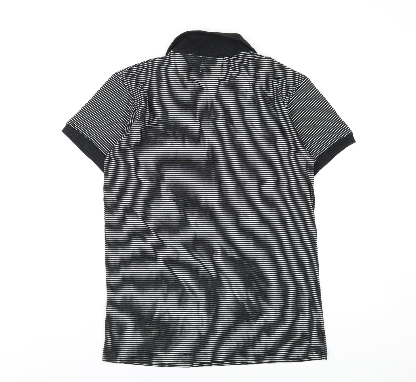 Peter Werth Mens Black Striped Cotton T-Shirt Size M Collared