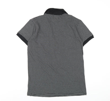 Peter Werth Mens Black Striped Cotton T-Shirt Size M Collared