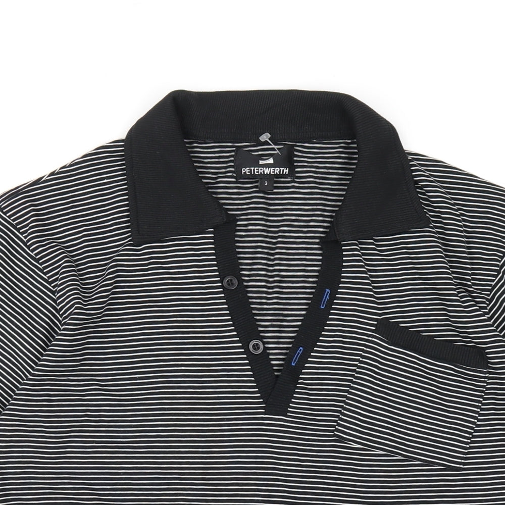 Peter Werth Mens Black Striped Cotton T-Shirt Size M Collared