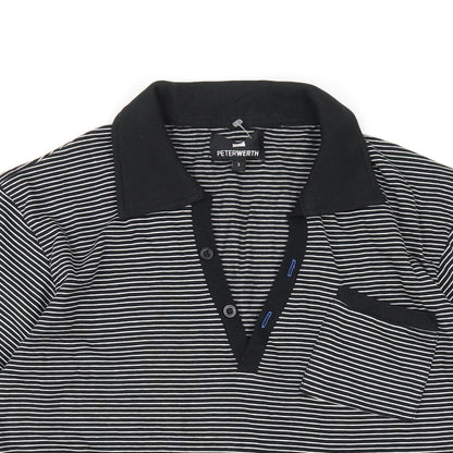 Peter Werth Mens Black Striped Cotton T-Shirt Size M Collared