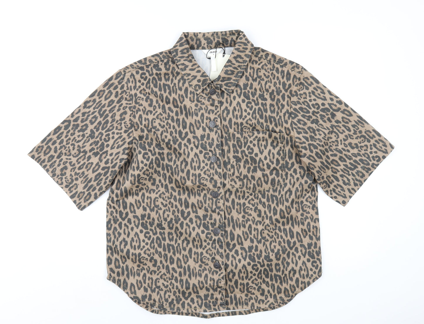 Womens UK Size S Object Brown Basic Button-Up