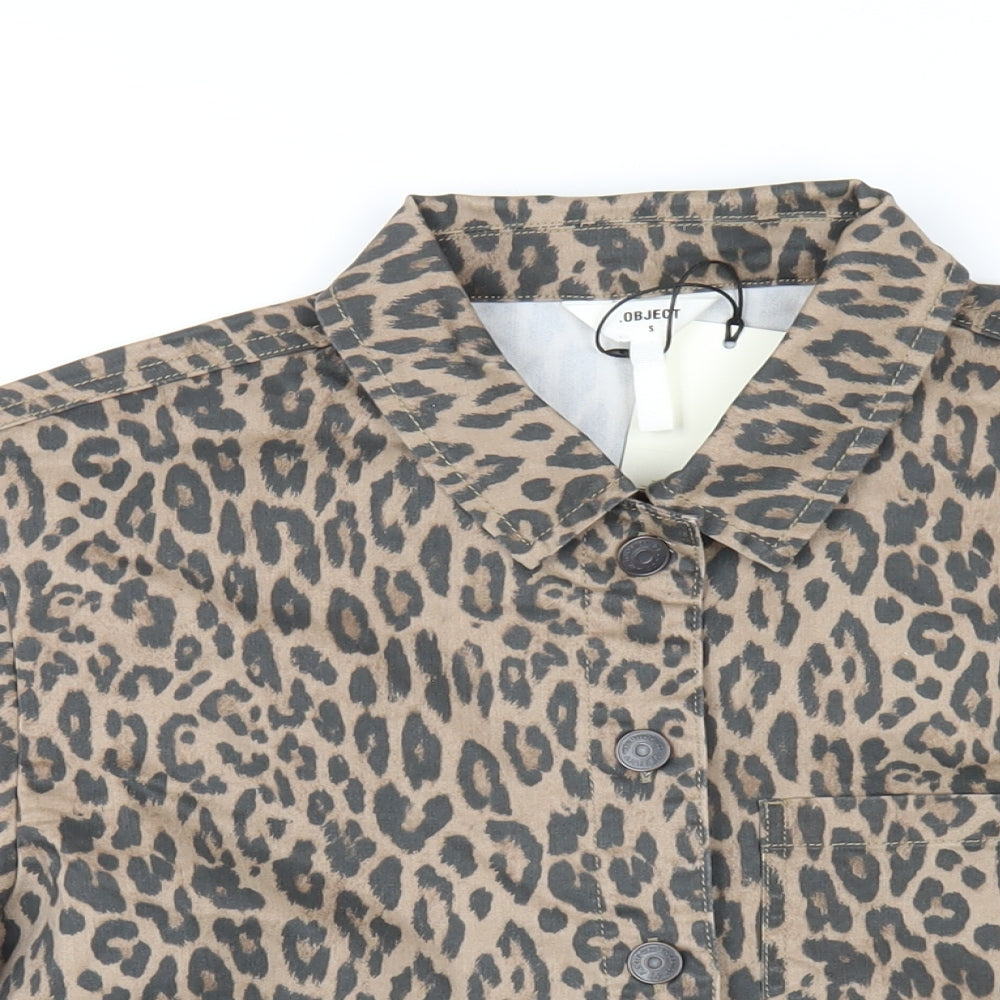 Womens UK Size S Object Brown Basic Button-Up