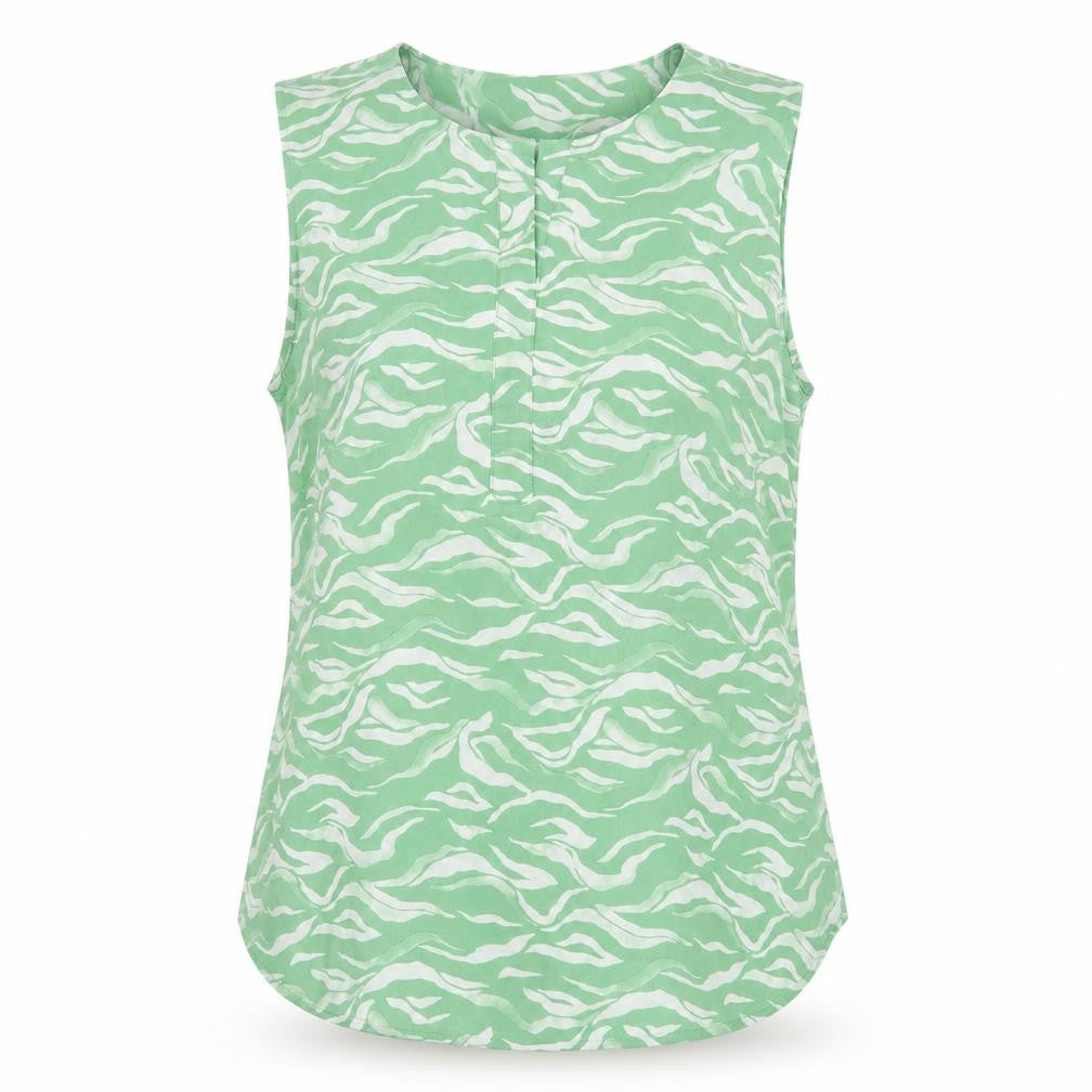 Tom Tailor Womens Green Animal Print Viscose Basic Tank Size 10 V-Neck