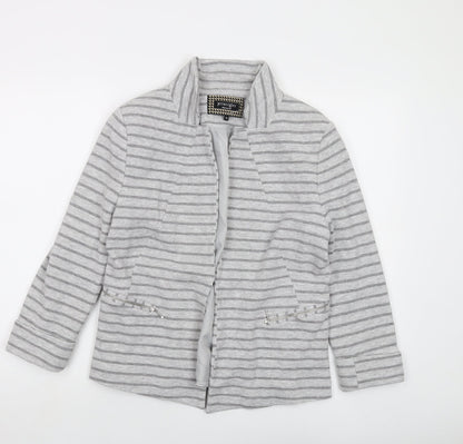 Principles Womens Grey Striped Jacket Size 14 Hook & Eye
