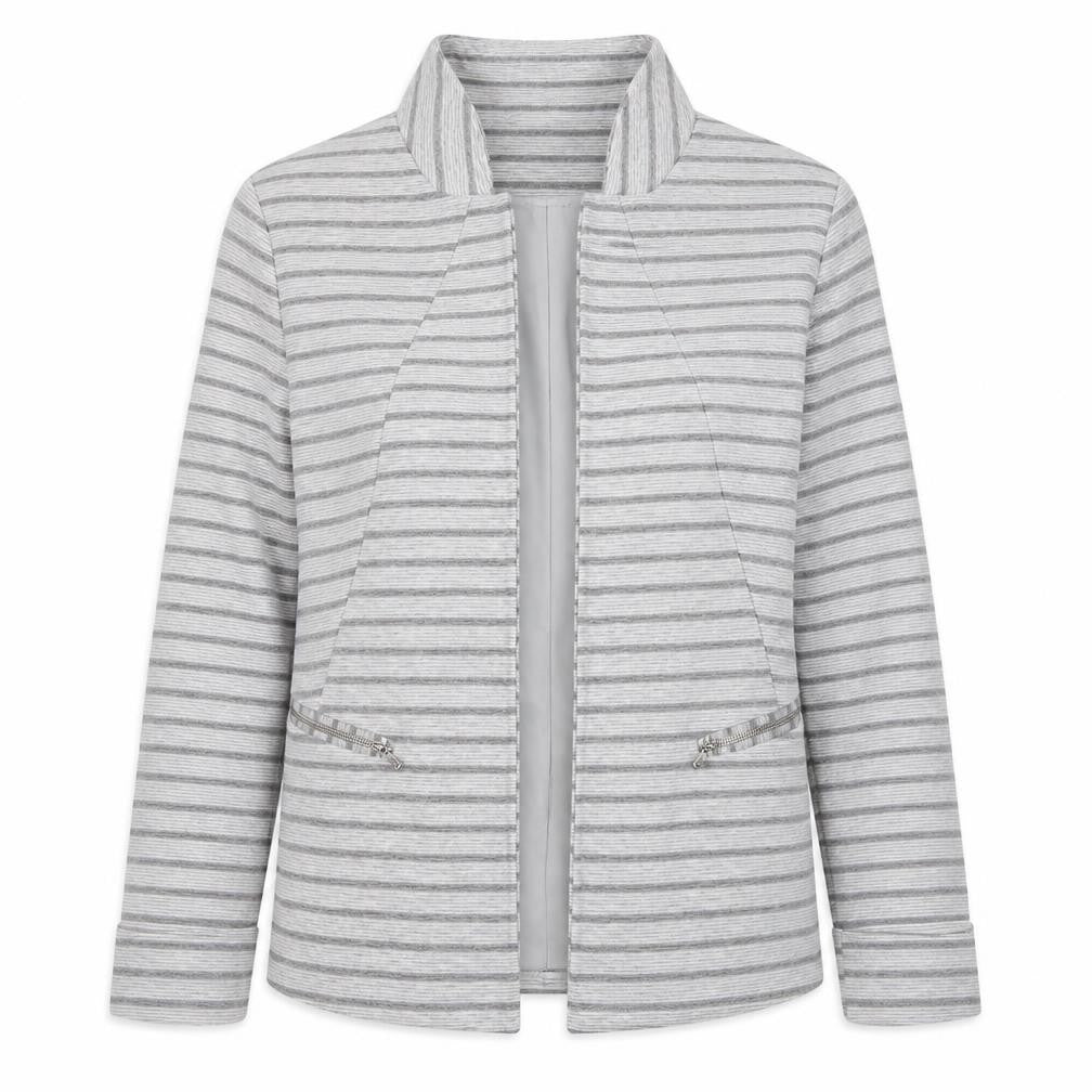 Principles Womens Grey Striped Jacket Size 14 Hook & Eye