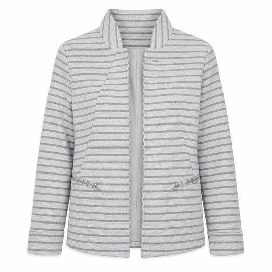 Principles Womens Grey Striped Jacket Size 14 Hook & Eye