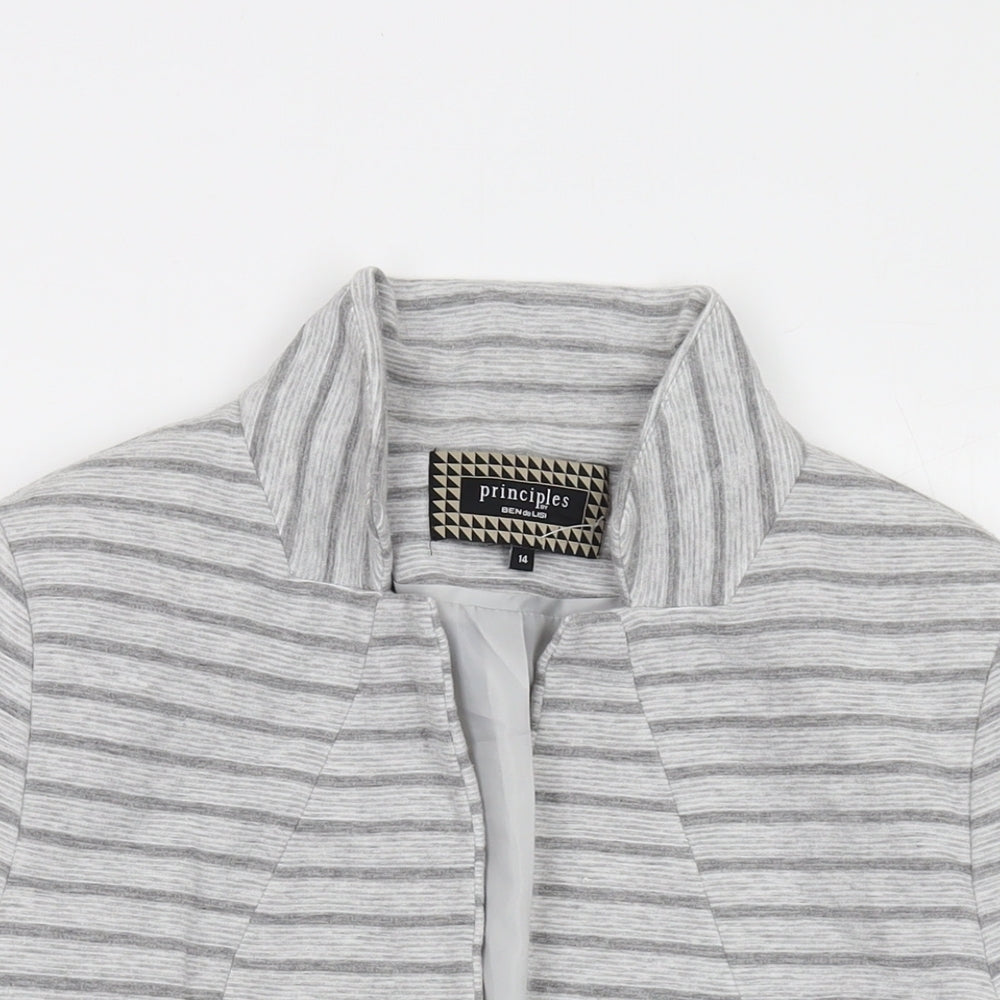 Principles Womens Grey Striped Jacket Size 14 Hook & Eye