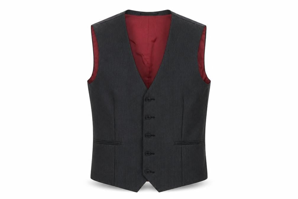 Next Mens Grey Striped Polyester Jacket Suit Waistcoat Size 34 Regular