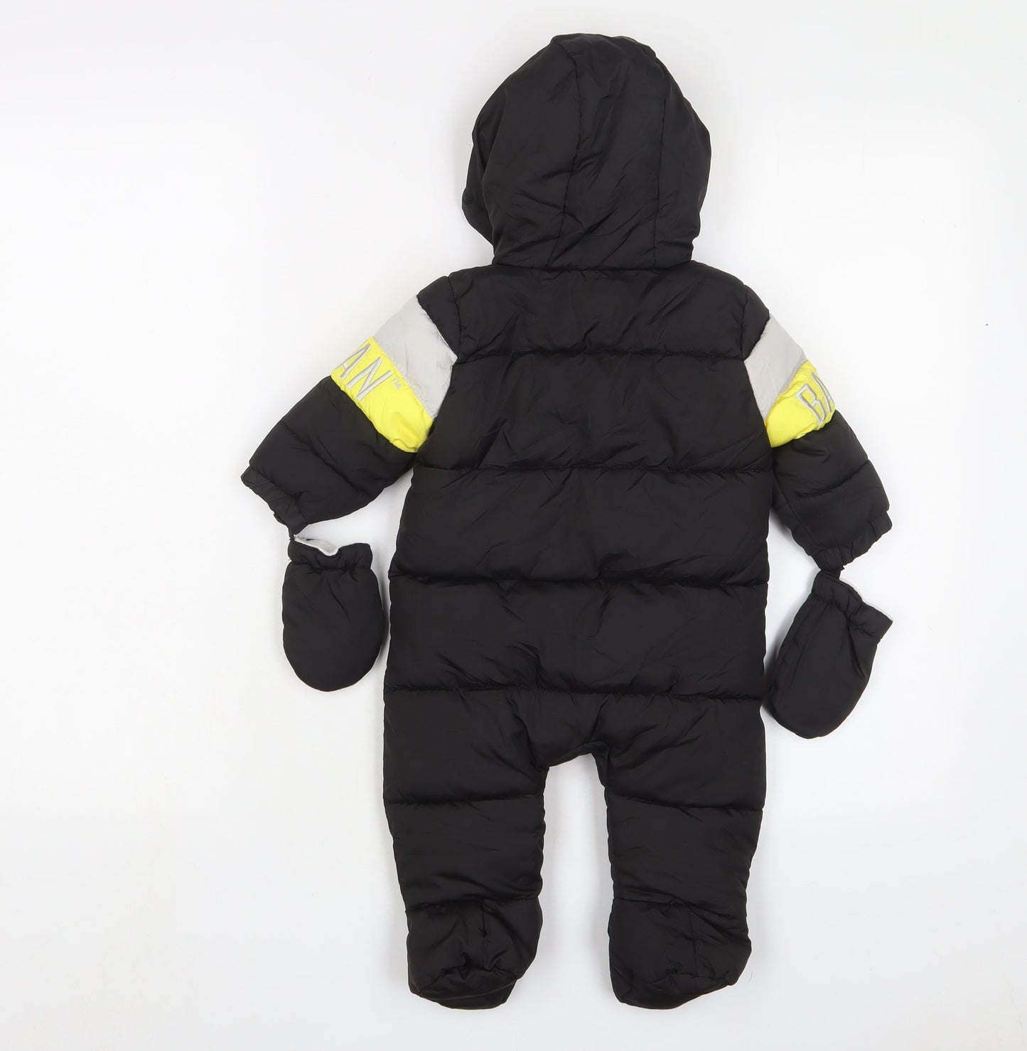 Batman Boys Black Quilted Snowsuit Size 3-6 Months Zip - Embroidered