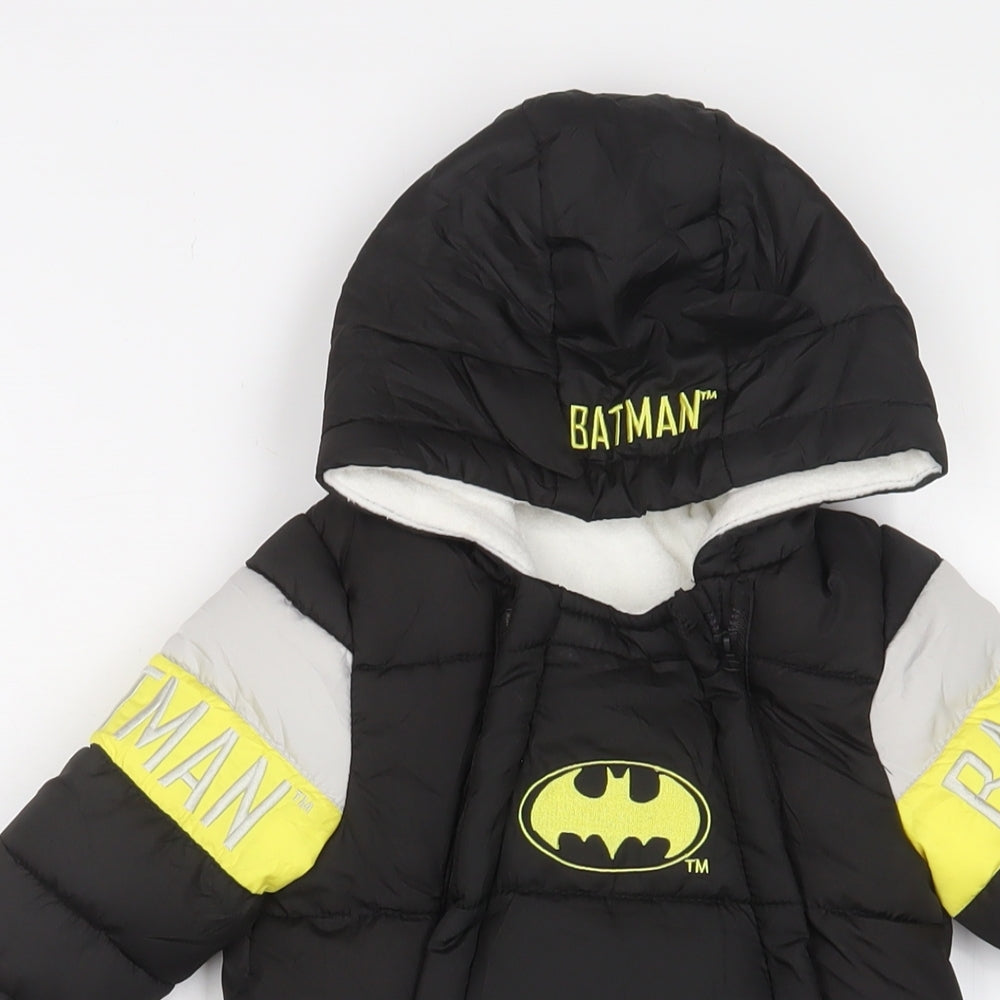 Batman Boys Black Quilted Snowsuit Size 3-6 Months Zip - Embroidered