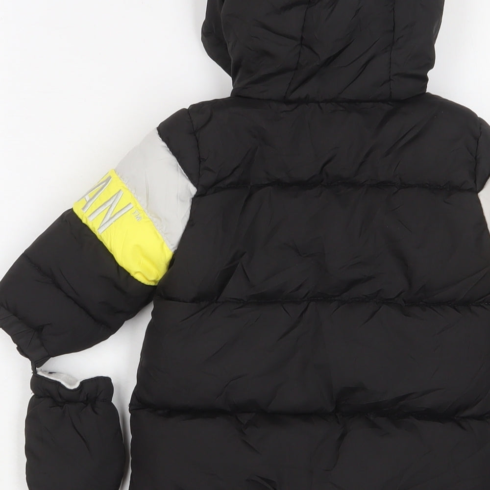 Batman Boys Black Quilted Snowsuit Size 3-6 Months Zip - Embroidered