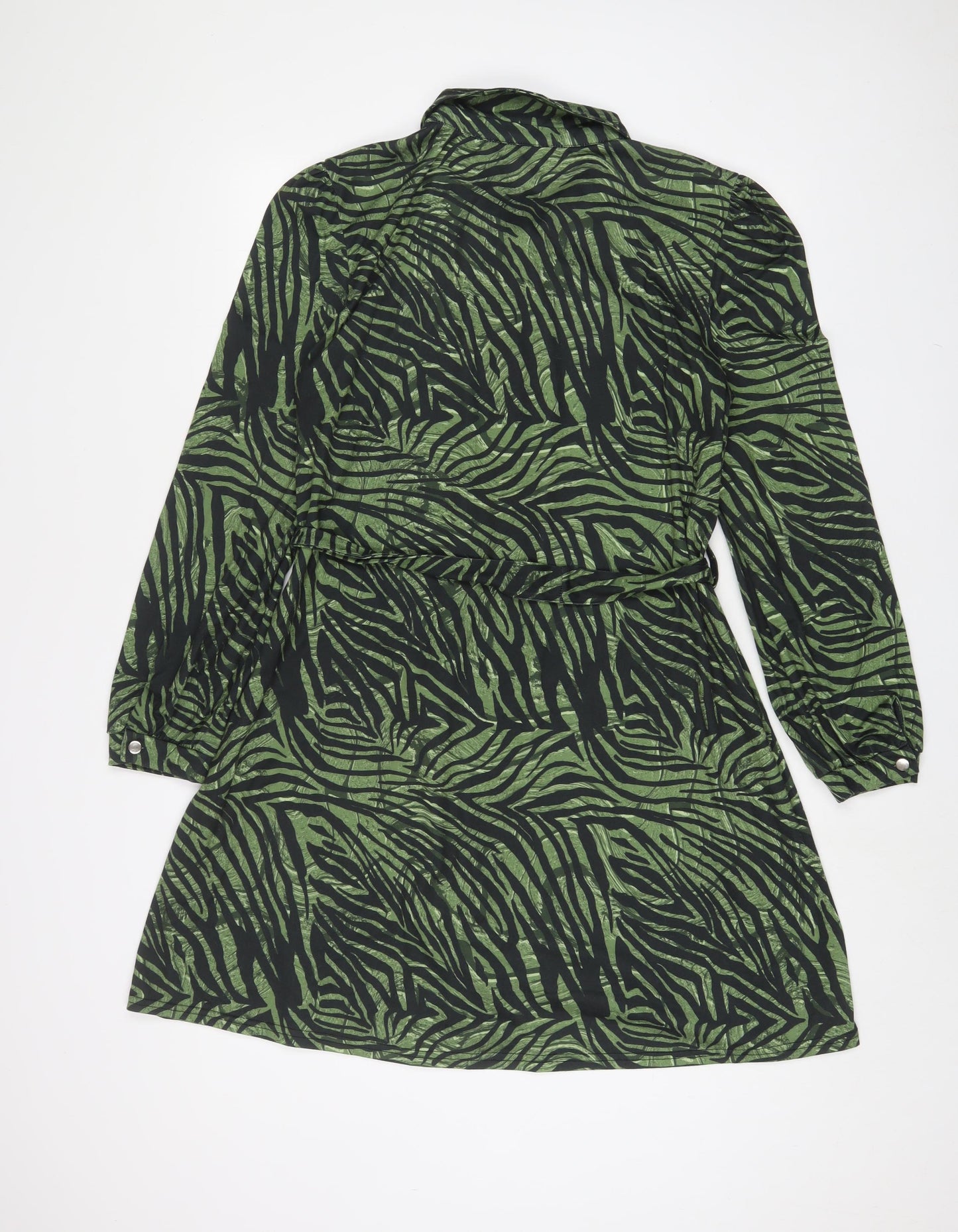 Oasis Womens Green Animal Print Polyester A-Line Size S Collared Button - Belted