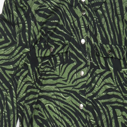 Oasis Womens Green Animal Print Polyester A-Line Size S Collared Button - Belted