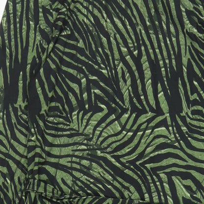 Oasis Womens Green Animal Print Polyester A-Line Size S Collared Button - Belted