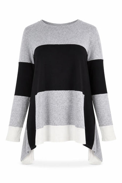 LTS Womens Grey Striped Polyester A-Line Size 10 Crew Neck Pullover