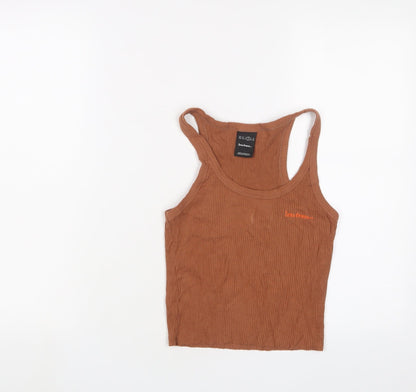Iets Frans... Womens Brown Cotton Basic Tank Size M Scoop Neck - Logo, Embroidered