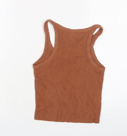 Iets Frans... Womens Brown Cotton Basic Tank Size M Scoop Neck - Logo, Embroidered