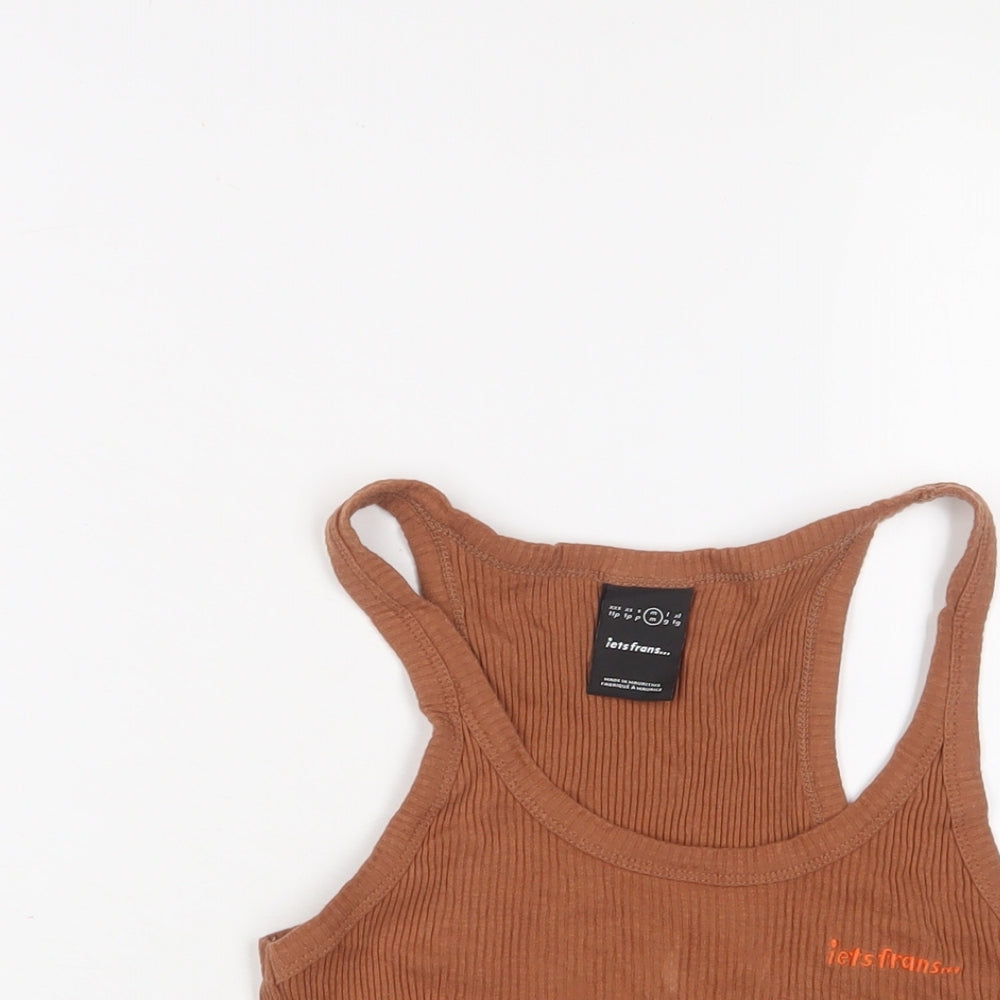 Iets Frans... Womens Brown Cotton Basic Tank Size M Scoop Neck - Logo, Embroidered