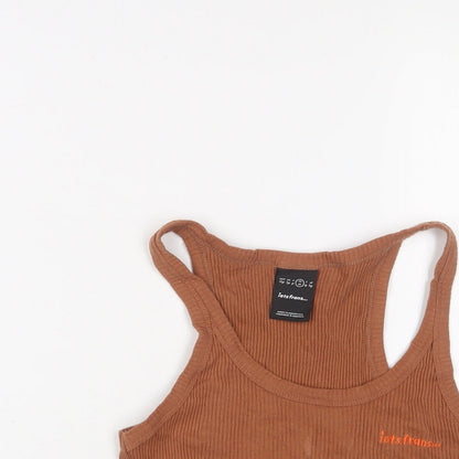 Iets Frans... Womens Brown Cotton Basic Tank Size M Scoop Neck - Logo, Embroidered