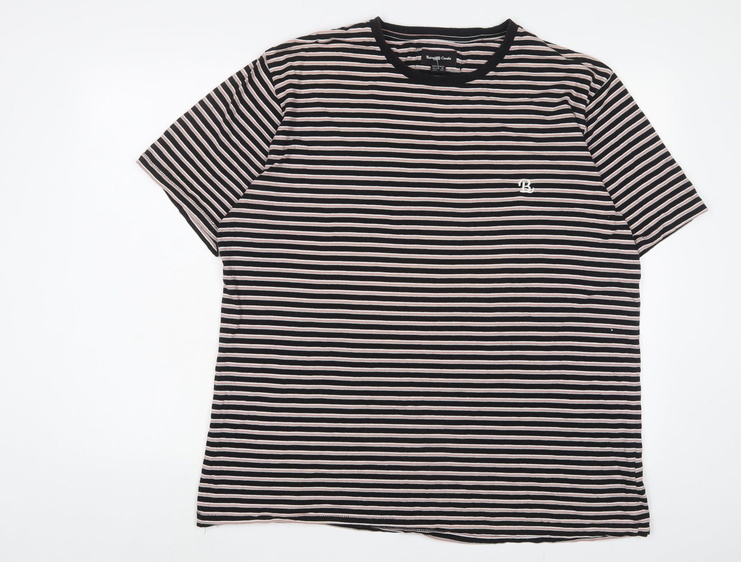 Barney Cools Mens Multicoloured Striped Cotton T-Shirt Size XL Crew Neck - Logo, Embroidered