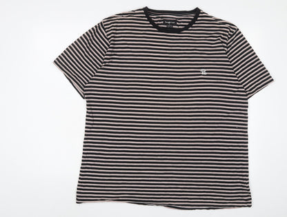 Barney Cools Mens Multicoloured Striped Cotton T-Shirt Size XL Crew Neck - Logo, Embroidered