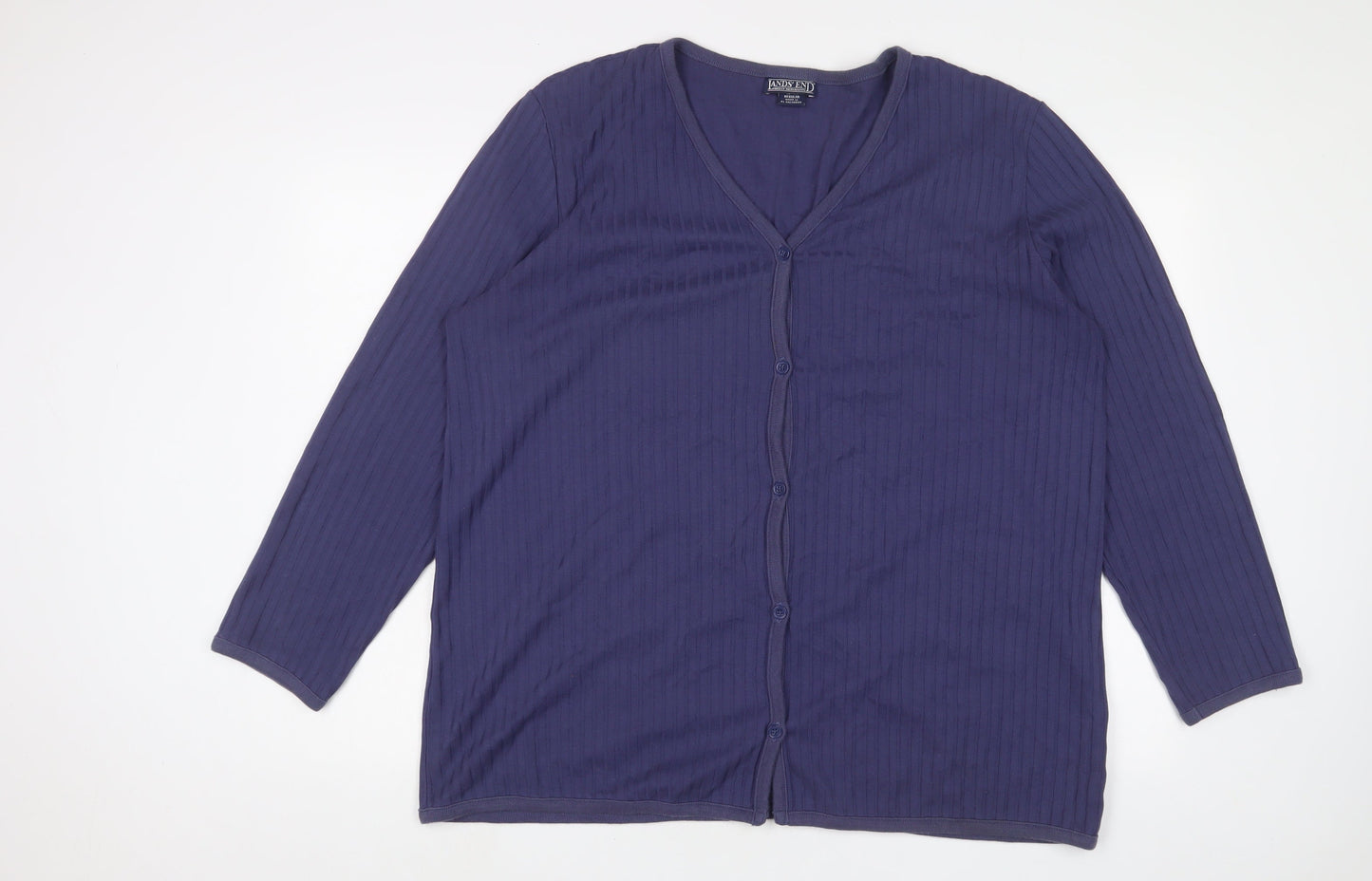 Lands' End Womens Blue V-Neck Cotton Cardigan Jumper Size 18