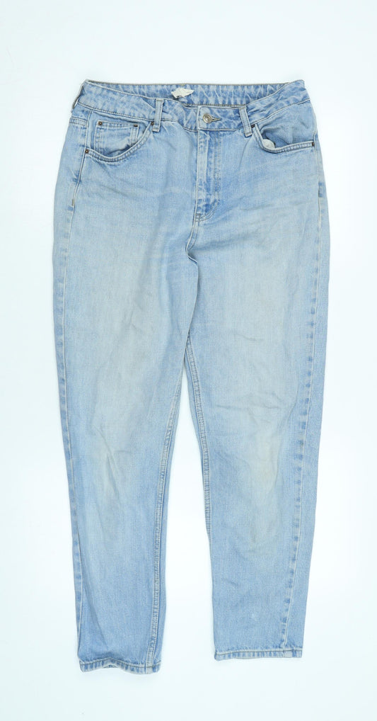 Topshop Womens Blue Cotton Blend Straight Jeans Size 32 in L32 in Regular Zip