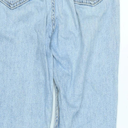 Topshop Womens Blue Cotton Straight Jeans Size 30 in L29 in Regular Zip - Raw Hem
