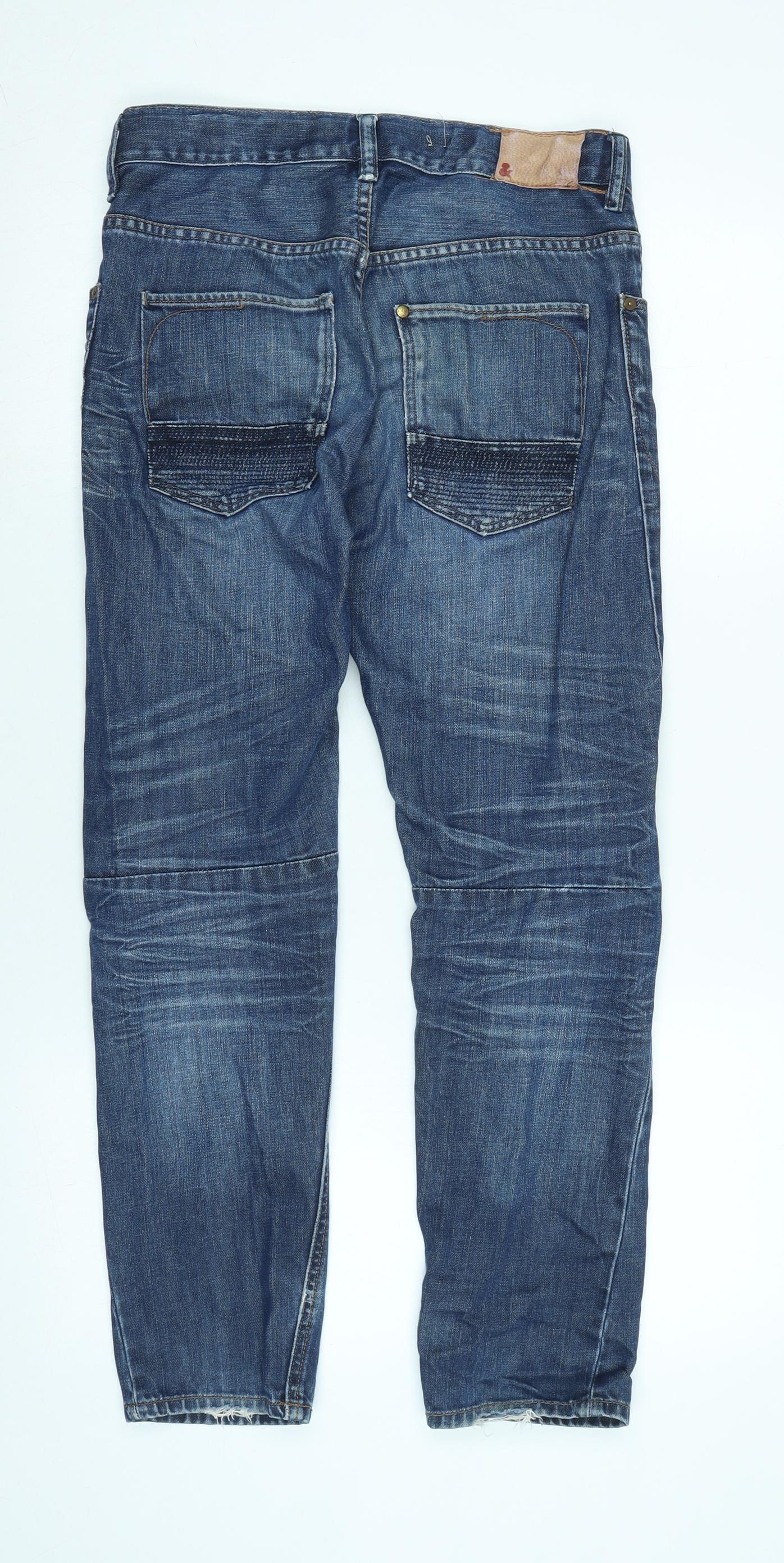 & Now Boys Blue Cotton Tapered Jeans Size 11-12 Years L28 in Regular Zip - Logo - Distressed