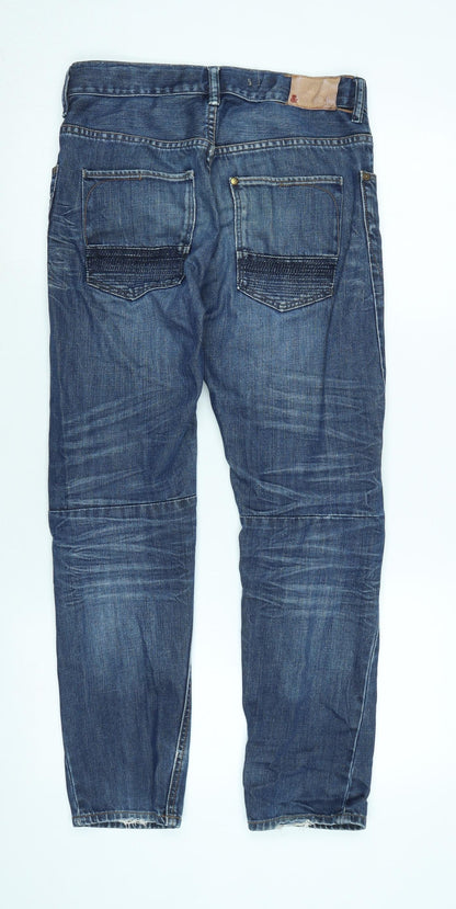 & Now Boys Blue Cotton Tapered Jeans Size 11-12 Years L28 in Regular Zip - Logo - Distressed