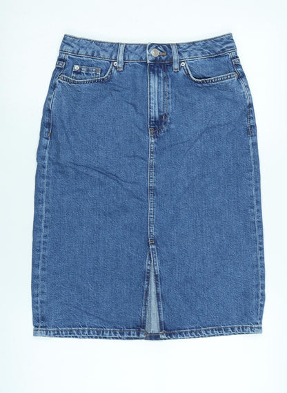Marks and Spencer Womens Blue Cotton A-Line Skirt Size 8 Zip