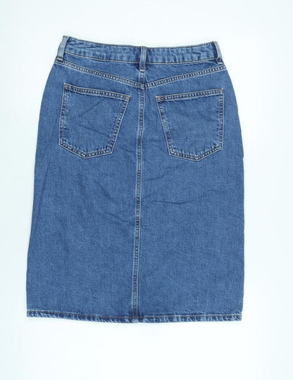 Marks and Spencer Womens Blue Cotton A-Line Skirt Size 8 Zip