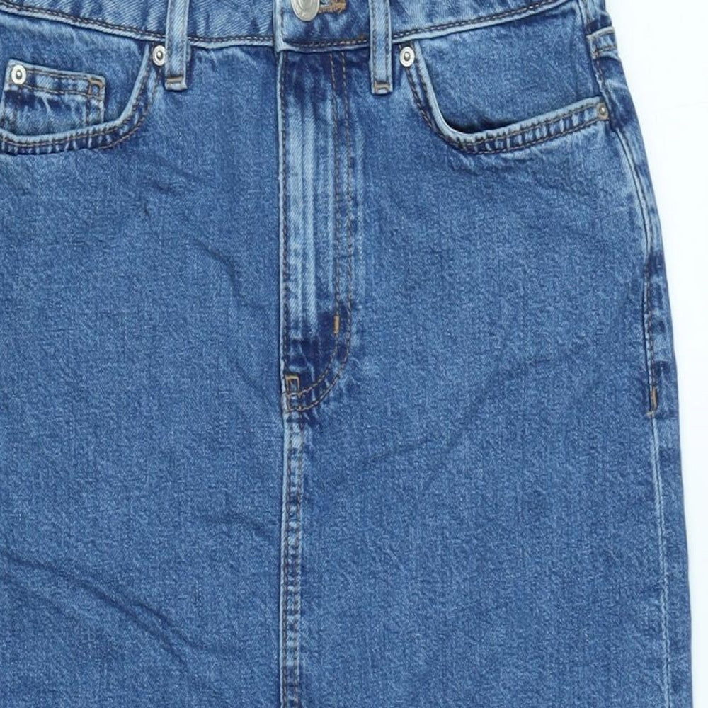 Marks and Spencer Womens Blue Cotton A-Line Skirt Size 8 Zip
