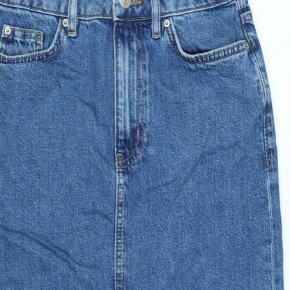 Marks and Spencer Womens Blue Cotton A-Line Skirt Size 8 Zip
