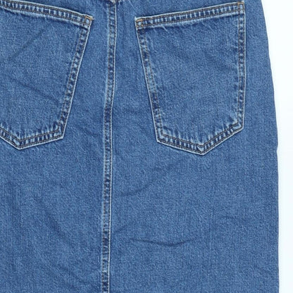 Marks and Spencer Womens Blue Cotton A-Line Skirt Size 8 Zip