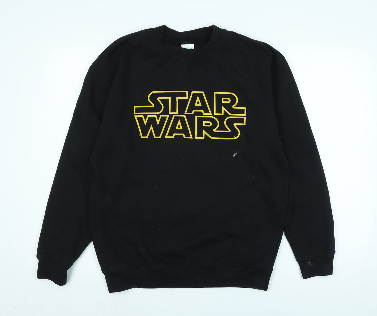 Additional front view of Star Wars boys’ black polyester pullover sweatshirt, size M, - logo - star wars