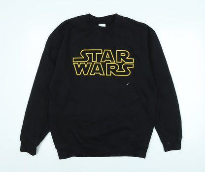Additional front view of Star Wars boys’ black polyester pullover sweatshirt, size M, - logo - star wars
