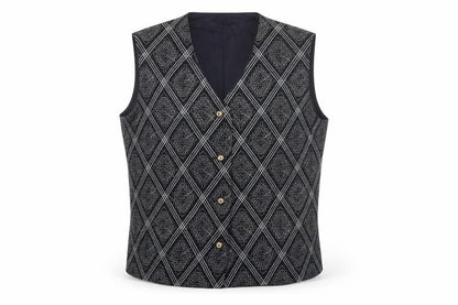 Klein Petit Paris Mens Black Geometric Polyester Jacket Suit Waistcoat Size 40 Regular