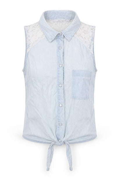 Womens UK Size 6 TALLY WEiJL Blue Cropped Blouse