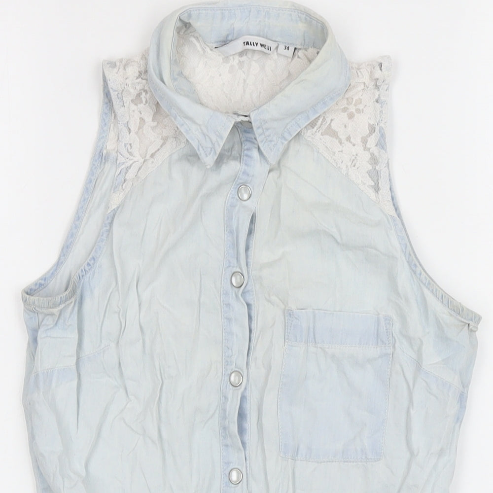 Womens UK Size 6 TALLY WEiJL Blue Cropped Blouse