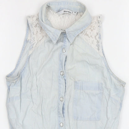 Womens UK Size 6 TALLY WEiJL Blue Cropped Blouse