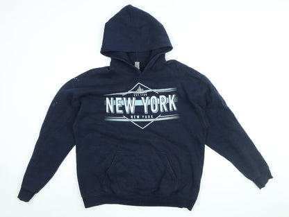 Mens UK Size L Gildan Blue Pullover Hoodie
