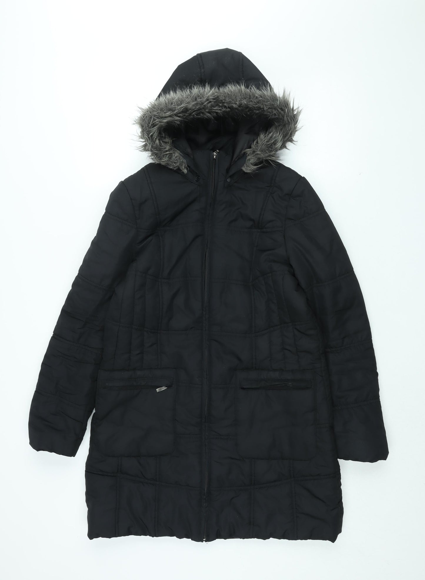 Womens UK Size 10 Debenhams Black Overcoat