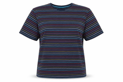 Marks & Spencer Womens Blue Striped Cotton Basic T-Shirt Size L Round Neck