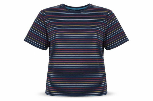 Marks & Spencer Womens Blue Striped Cotton Basic T-Shirt Size L Round Neck